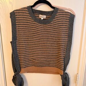 Kmerci Women's Striped Crew Neck Sweater - Gray and Tan